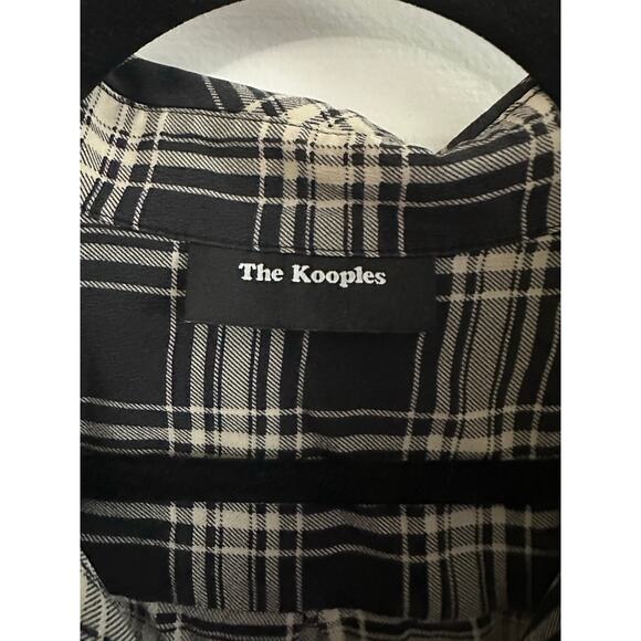 THE KOOPLES Black Beige Plaid Preppy Silk Blouse Button-Down Dark Academia Sz M - Picture 3 of 6